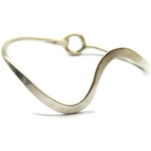 Single Wave Curved Latch Bangle Bracelet Hallmark DP Sterling Silver 925 Patina - Picture 9 of 12